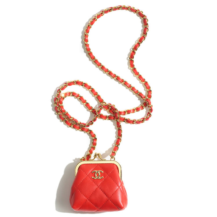CHANEL Sheepskin And Gold Metal One Shoulder Crossbody Clutch Regular Women's Red