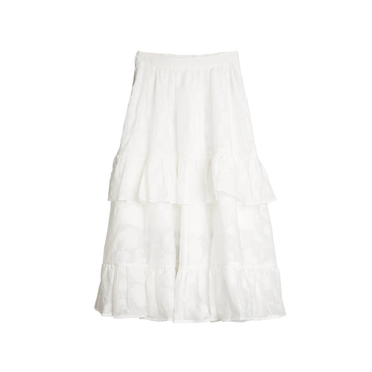 ELLE Casual Long Skirts Women's White Thin Mid Length