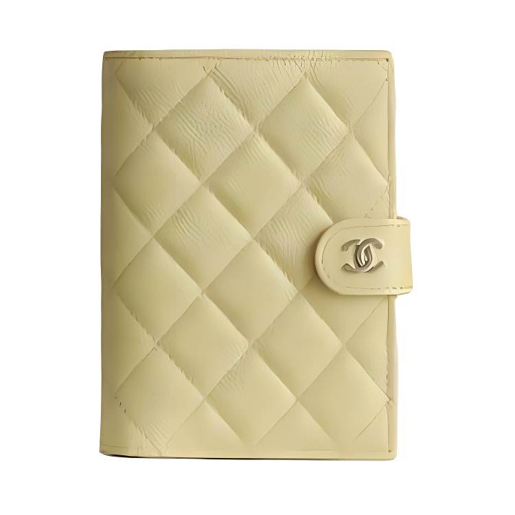 CHANEL Shiny Grain Calfskin & Gold Metal Passport Holder Small Women's Yellow