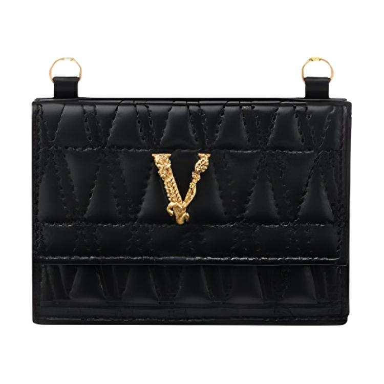 VERSACE Virtus Leather Crossbody Bag, Card Holder Women's Black