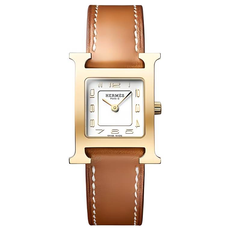 HERMES Wrist Watches Quartz Movement Cow Leather Strap 25*25mm White Dial Women's Watch 30m Water Resistant