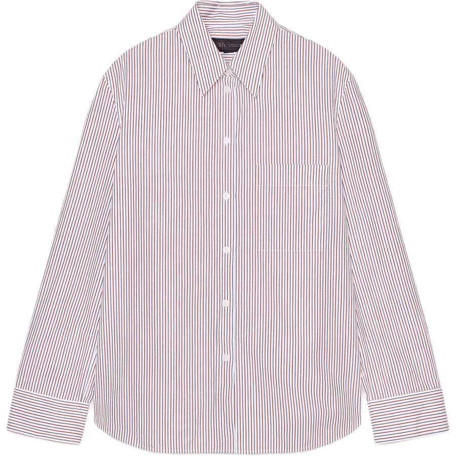 ZARA ZW Shirts Women's Red/Sea Blue Lapel Moderate