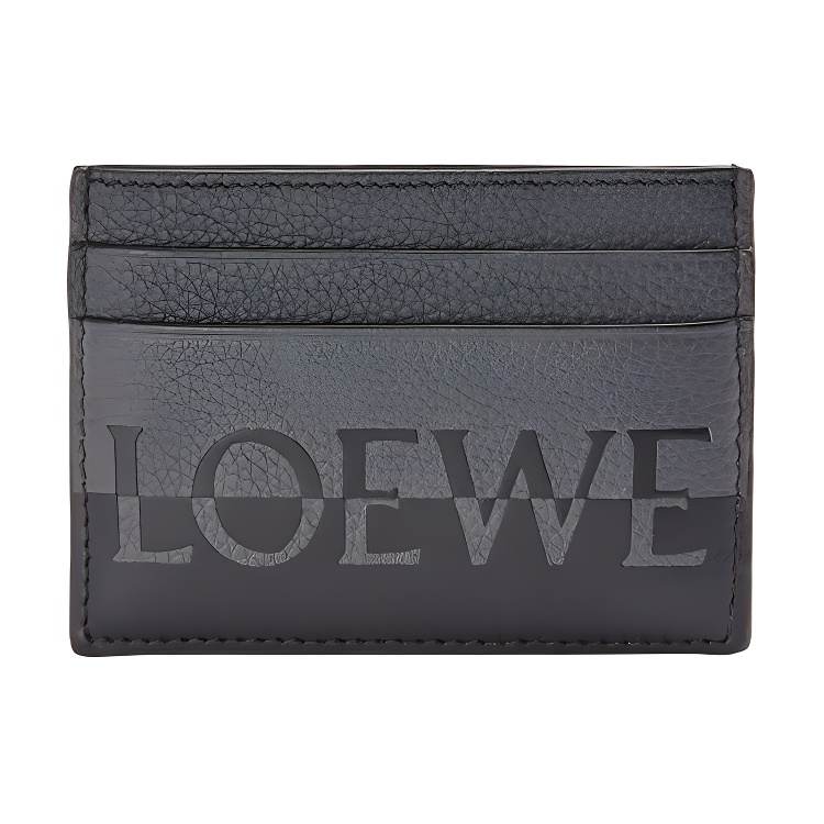 LOEWE Letter Print Cow Leather Card Holder Unisex Anthracite & Black