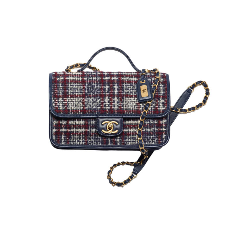 CHANEL 22K Autumn And Winter Wool Twill Soft Woolen Metal Flap Bag, Chain Bag, Handbag, Crossbody Bag Small Women's