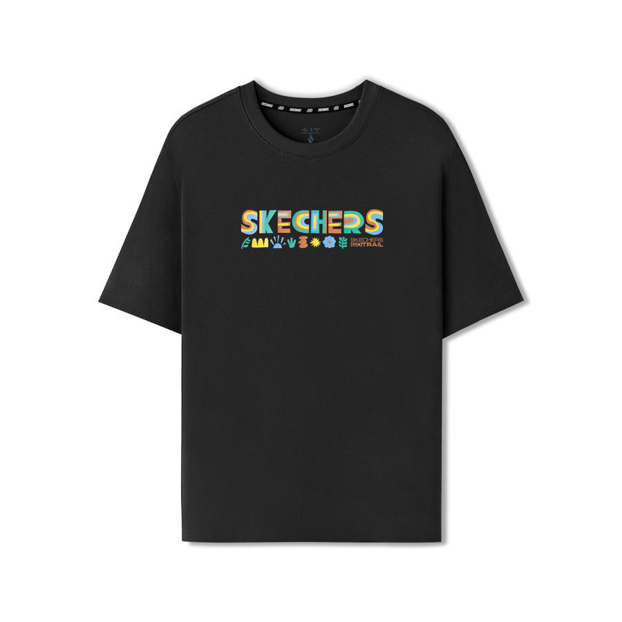 Skechers T Shirts Unisex Black Crew Neck Moderate Straight Fit