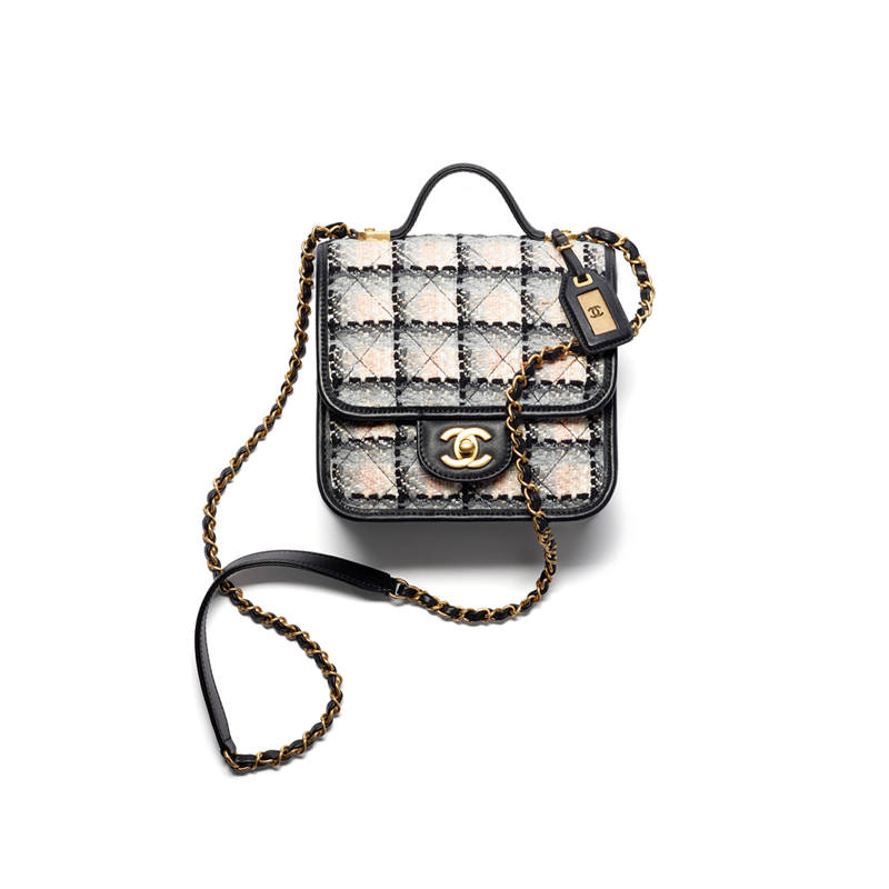 CHANEL Soft Tweed Material Gold Metal Flap Bag, One Shoulder Handbag Small Women's Milk White & Multicolor