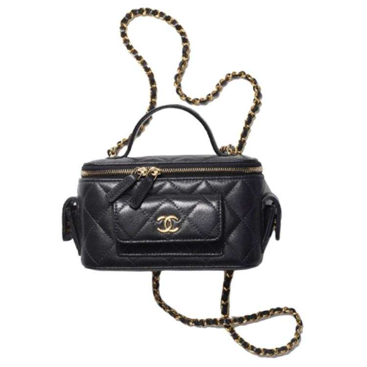 CHANEL Sheepskin Makeup Bag, Shoulder Bag, Crossbody Bag, Handbag Women's Black