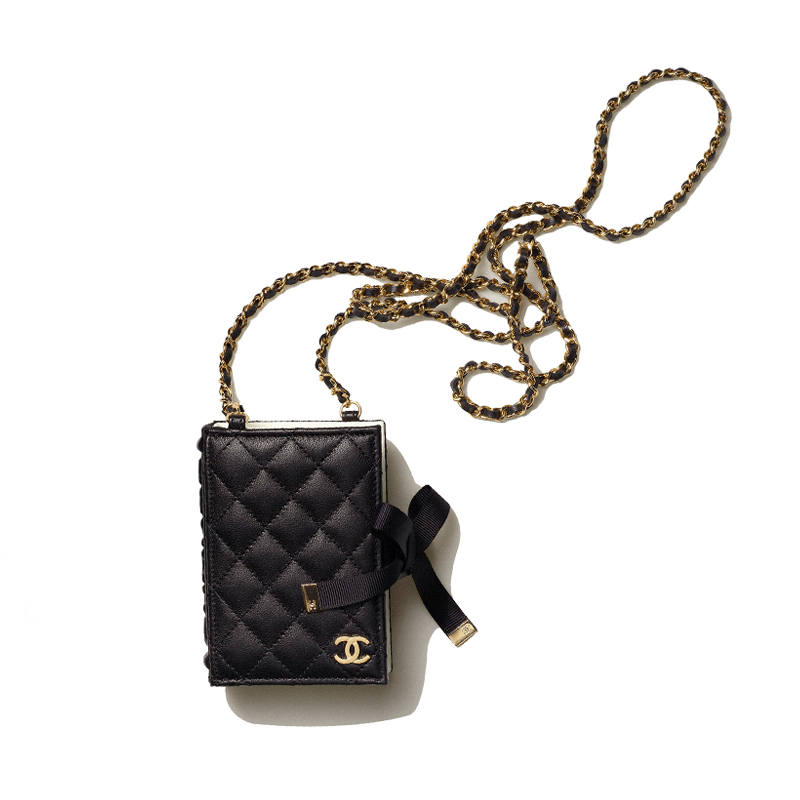 CHANEL 22BFW Lambskin Card Holder, Card Holder, Coin Purse, Shoulder Bag, Crossbody Bag Women's Black