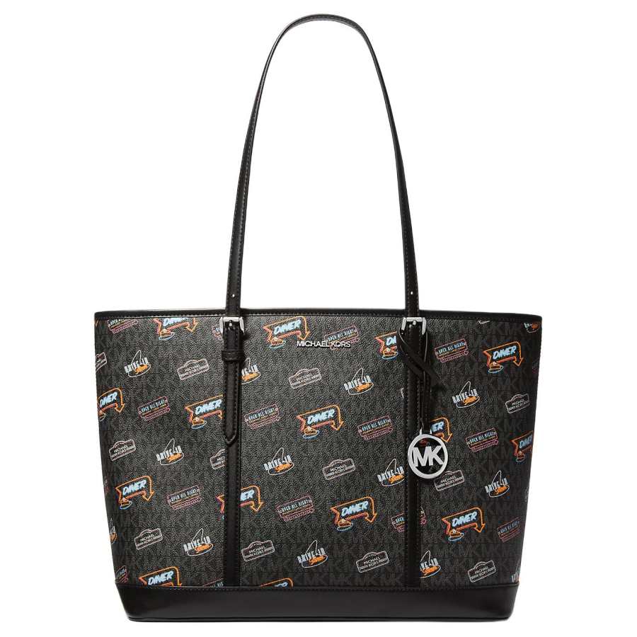MICHAEL KORS Jet Set Coated Canvas Tote Bag, Shopping Bag, Handbag, Shoulder Bag Large Women's Black