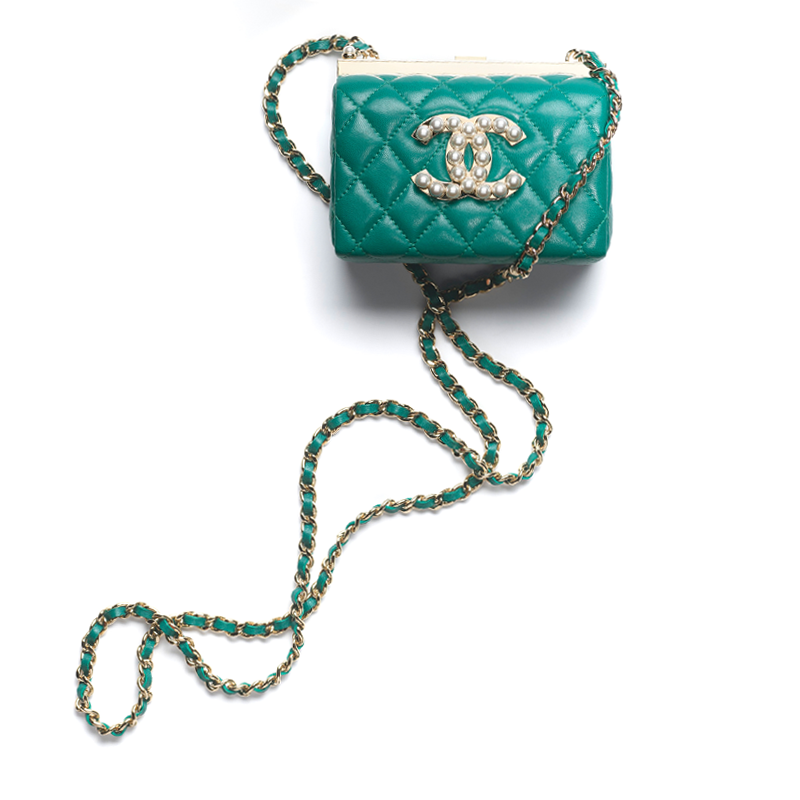 CHANEL Sheepskin Shoulder Bag, Crossbody Bag Women's Green