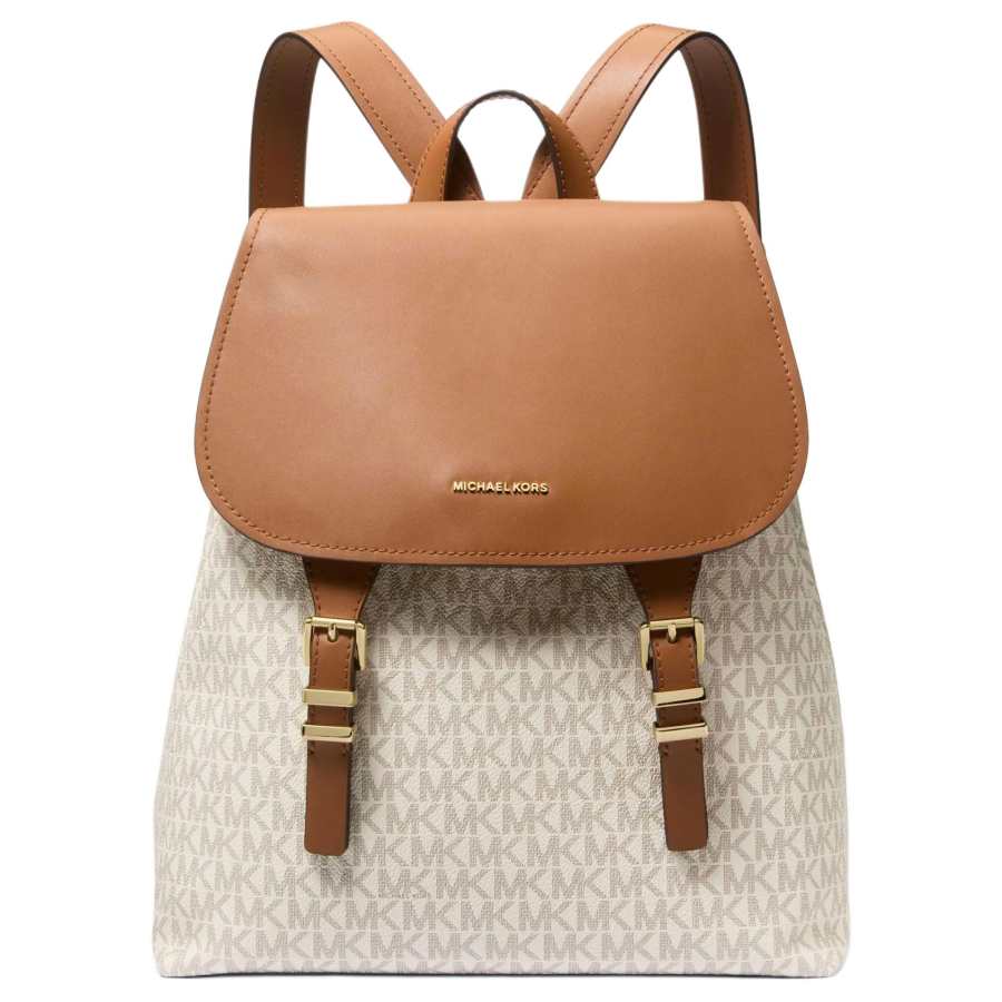 MICHAEL KORS Quinn Artificial Leather Backpack Medium Women's Vanilla White & Acorn Brown