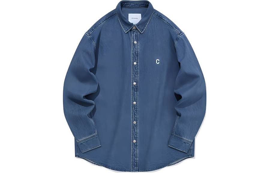 COVERNAT Shirts Unisex Blue Pointed Collar Moderate Denim