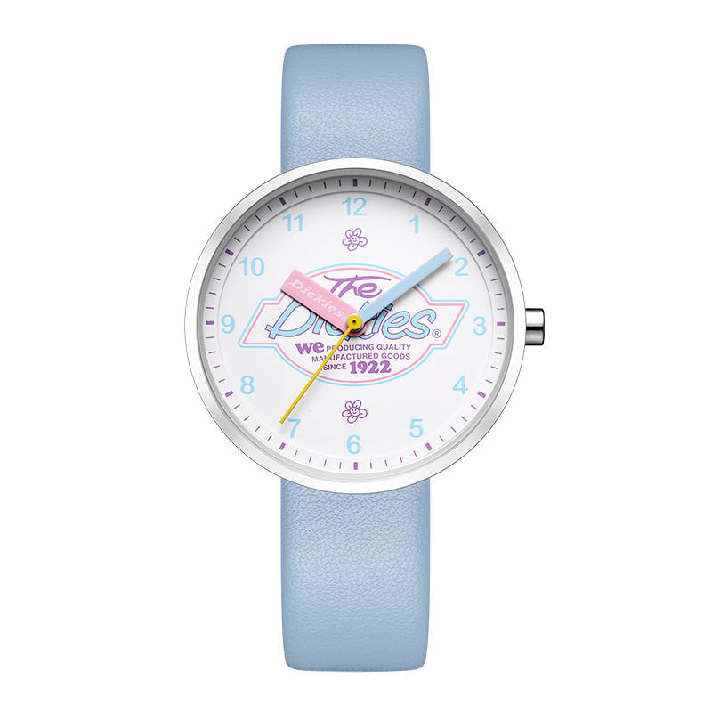 Dickies Preppy Style Dopamine Dressing Collection Wrist Watches Quartz Movement Leather Strap Beige Watch Dial