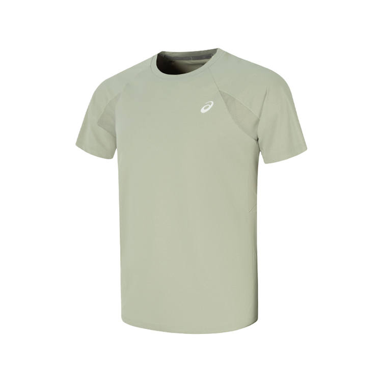 ASICS Running T Shirts Men's Gray Green Crew Neck Moderate Straight Fit