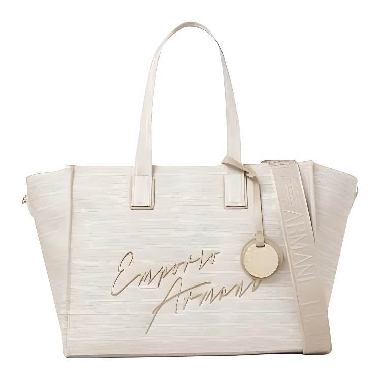 EMPORIO ARMANI Polyester Tote Bag, Shopping Bag, Shoulder Bag, Crossbody Bag, Handbag Medium Women's Ecru
