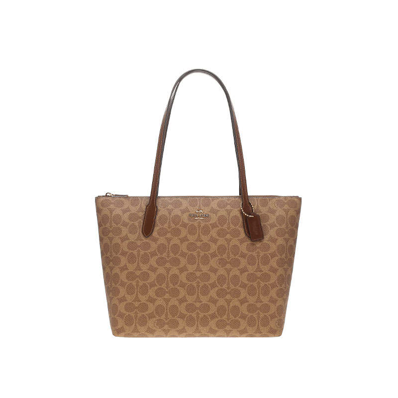 COACH Zip Top Tote Coated Canvas Tote Bag, Shopping Bag, Handbag, Shoulder Bag Large Women's Brown