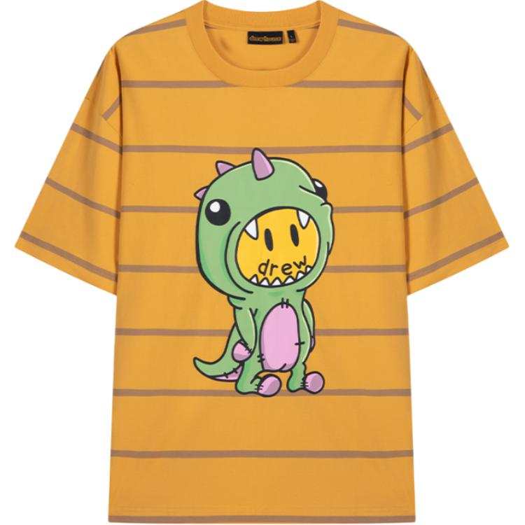 Drew house T Shirts Unisex Gold Stripes Crew Neck Moderate