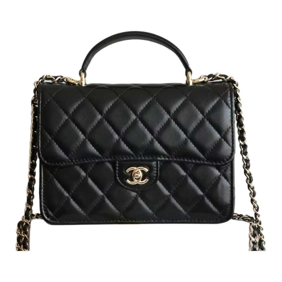 CHANEL Sheepskin Material Gold Metal One Shoulder Handbag Mini Women's Black