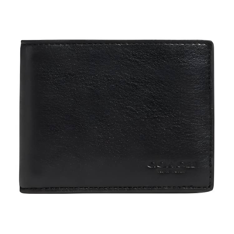 COACH Billfold Wallet Calfskin Card Holder, Wallet Men's Black