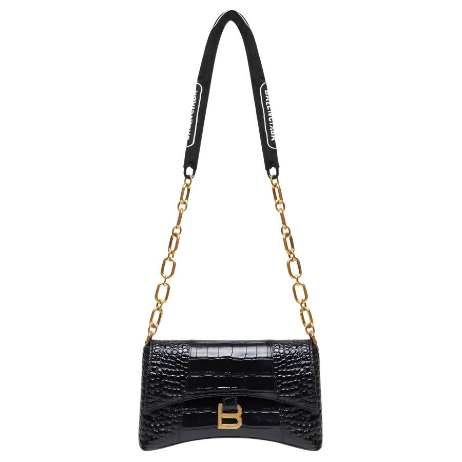 Balenciaga Women's Downtown Shoulder Bag Xs Crocodile Embossed Black