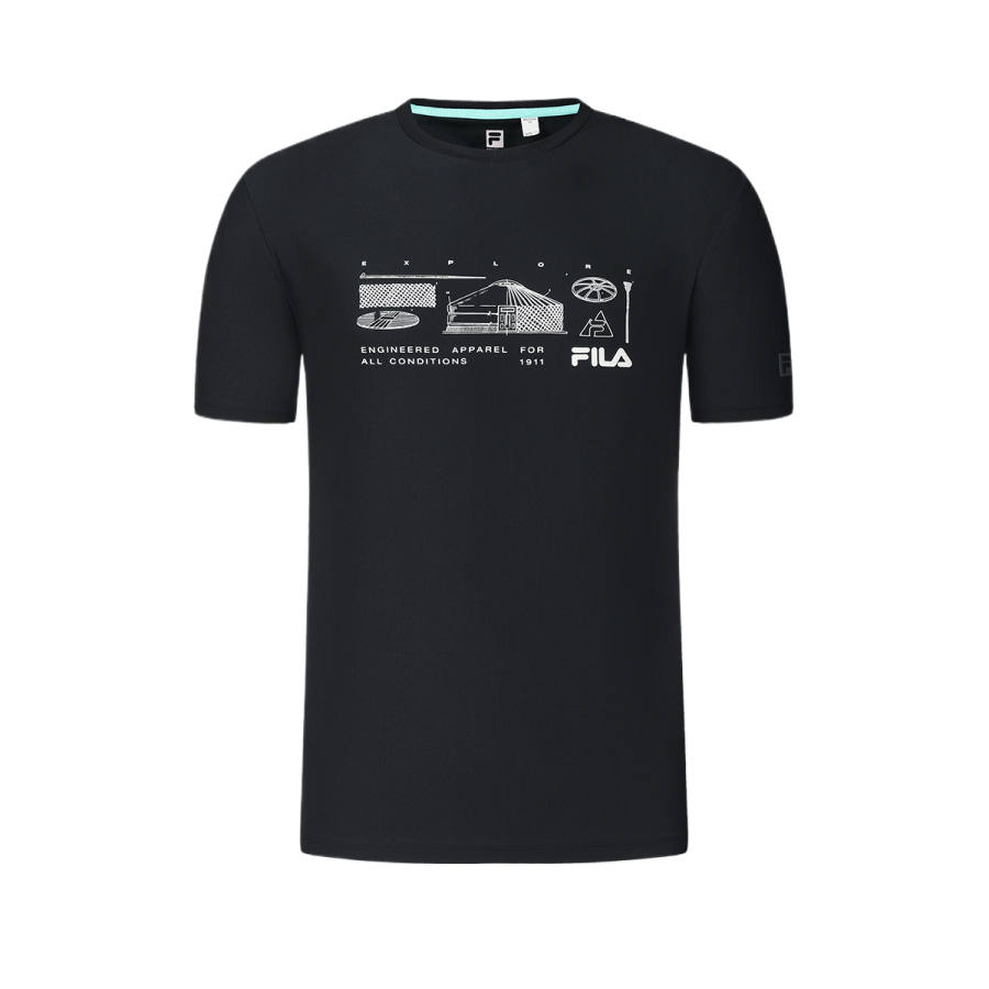 FILA T Shirts Men's Pitch Black BK Crew Neck Moderate