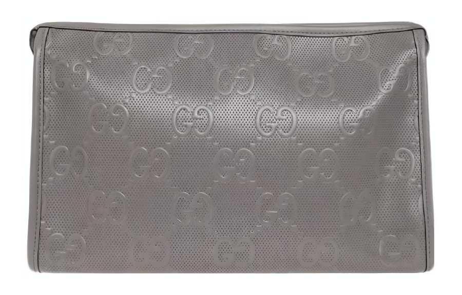GUCCI Leather Toiletry Bag Clutch Men's Gray