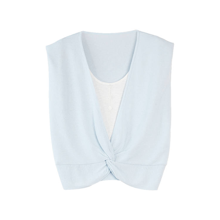 ELLE Knitwear Women's Blue Thin Mock Two Piece