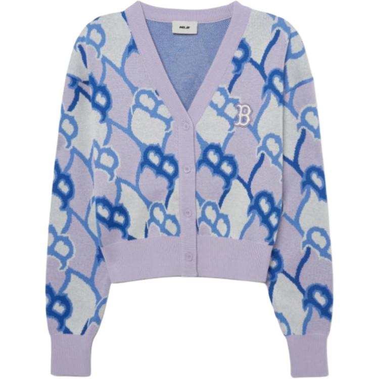 MLB Argyle Monogram Knitwear Women's Light Purple V Neck Moderate Cardigan