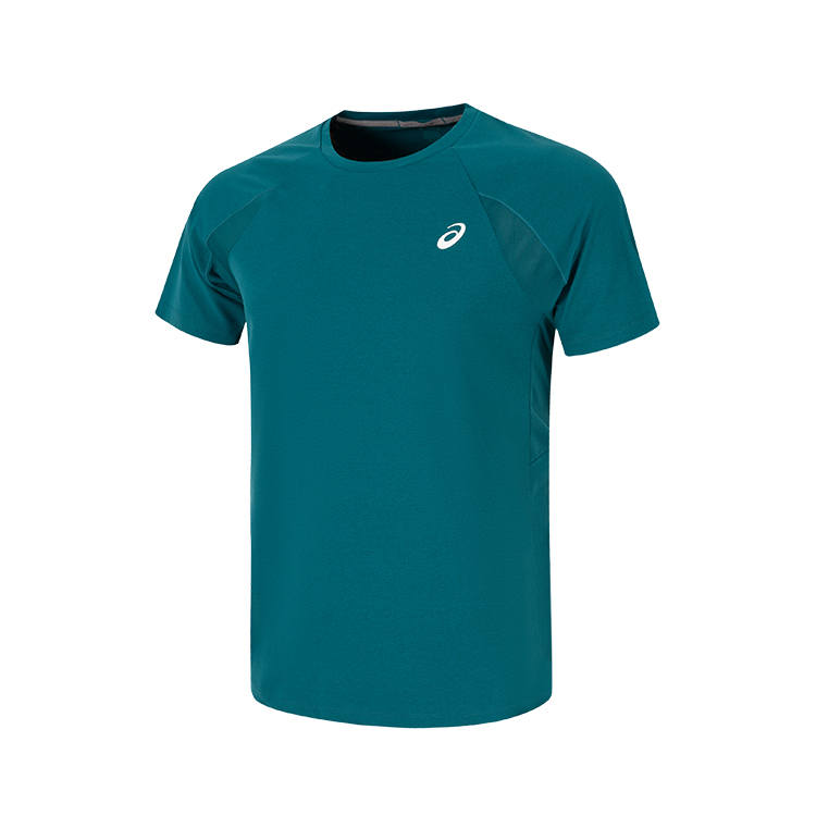 ASICS Running T Shirts Men's Cyan Crew Neck Moderate Straight Fit