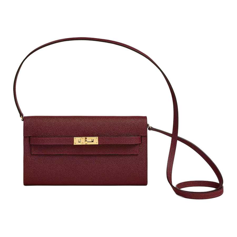 HERMES Kelly To Go Gold tone Lock Epsom Leather Crossbody Wallet Regular Women's 55 Rouge H Hermes Red
