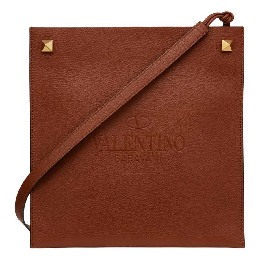 Valentino Calfskin Shoulder Bag, Crossbody Bag Men's Saddles Brown