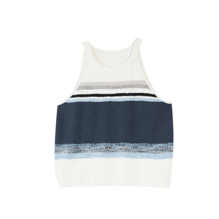 ELLE Tank Tops Women's Stripes Crew Neck Moderate Straight Fit