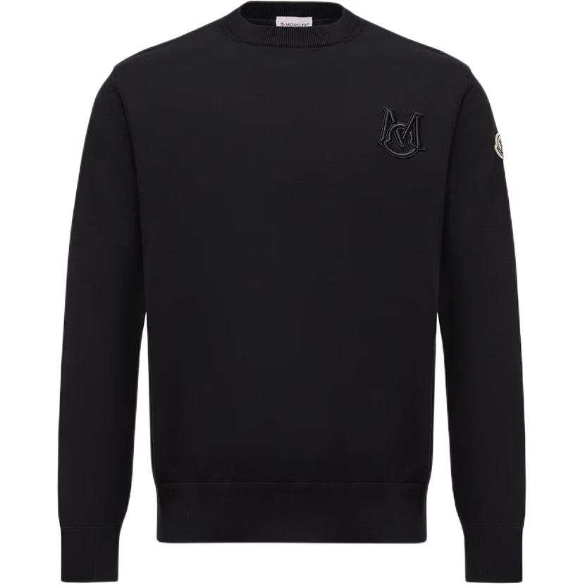 Moncler Embroidered Monogram Cotton Jumper Sweatshirt Men's Black