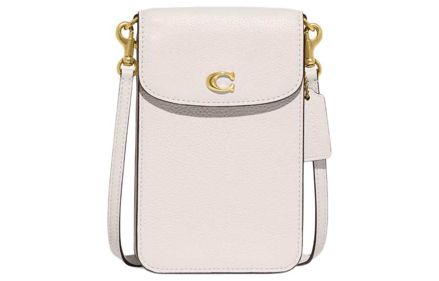 COACH Leather Cell Phone Pouch, Shoulder Bag, Crossbody Bag Mini Women's White