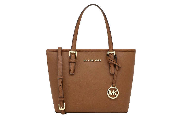 MICHAEL KORS Jet Set Leather Tote Bag, Shopping Bag, Shoulder Bag, Handbag Small Women's Caramel Brown