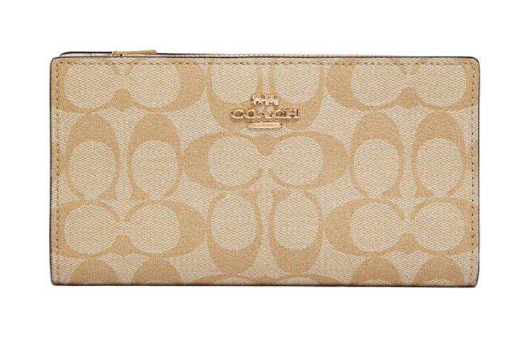 COACH Slim Wallet Coated Canvas With Leather Clutch Wallet Small Women's Dark Khaki