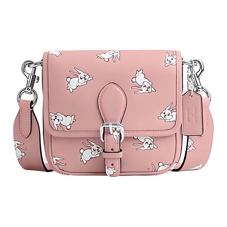 COACH X Big White Rabbit Frankie Cow Leather Messenger Bag, Shoulder Bag, Crossbody Bag, Handbag Small Women's Pink