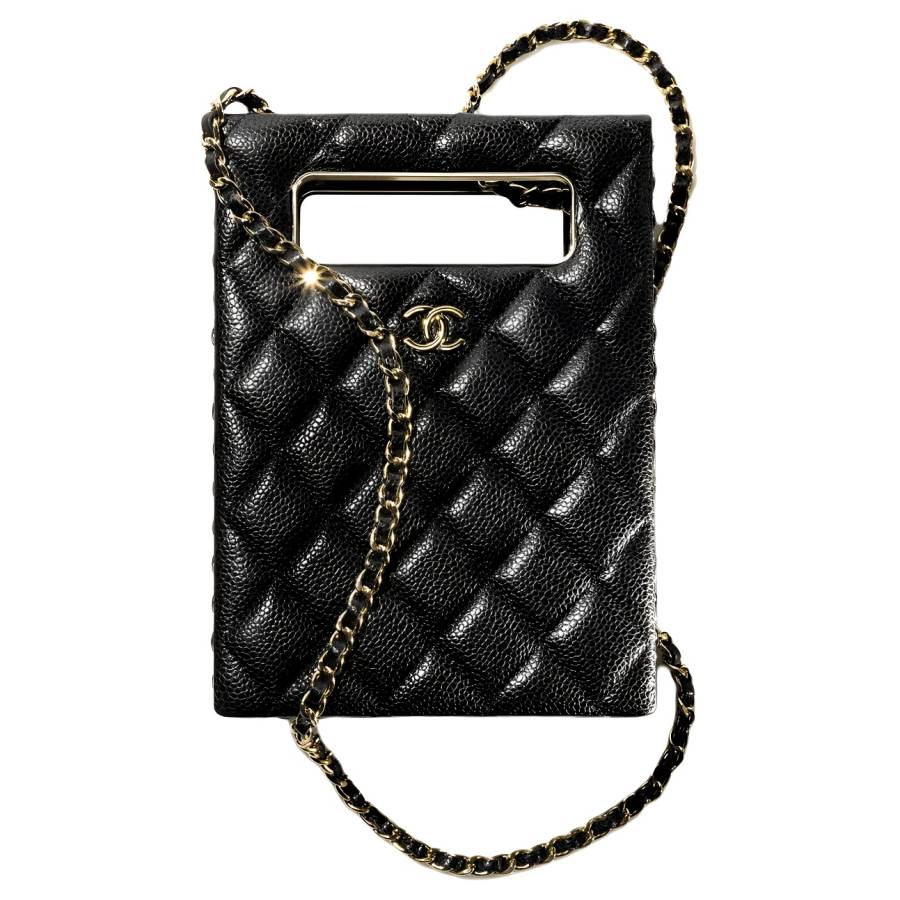CHANEL Grain Sheepskin Material Gold Metal Shoulder Bag, Crossbody Bag Women's Black