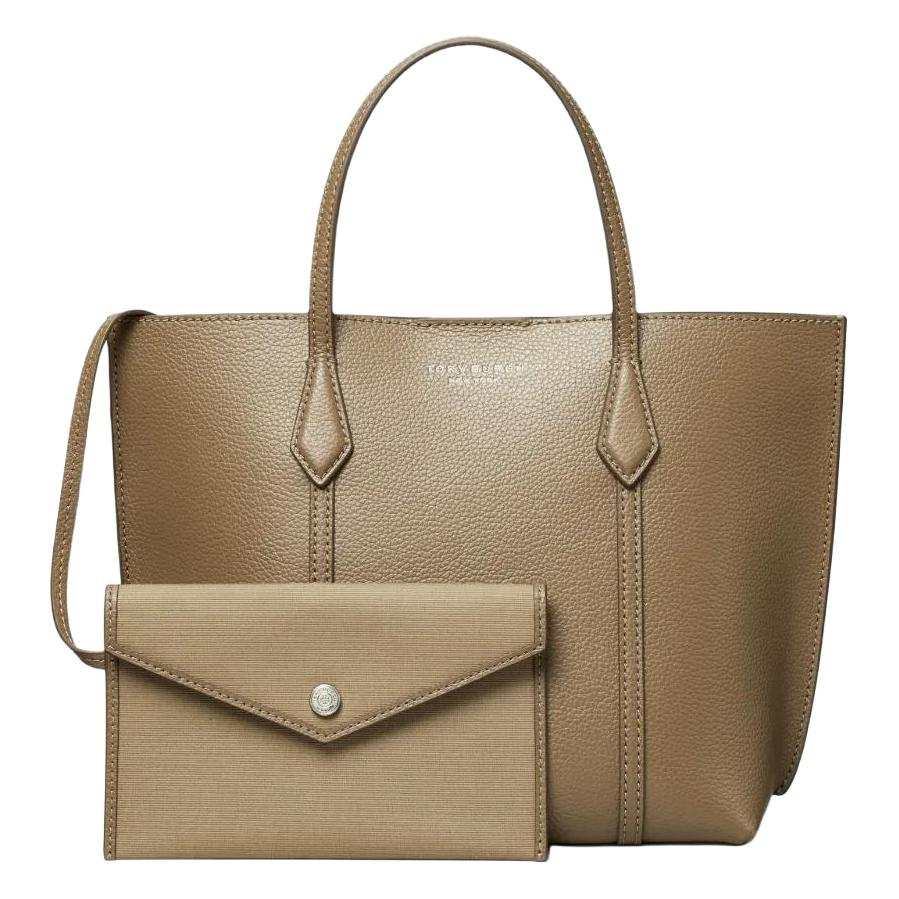 TORY BURCH Perry Leather Tote Handbag Small Women's Taupe