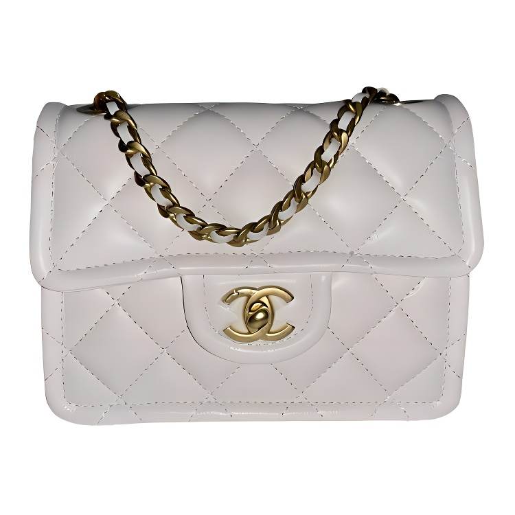CHANEL Classic Flap CF Grain Calfskin & Gold Metal Shoulder Bag, Crossbody Bag Small Women's White