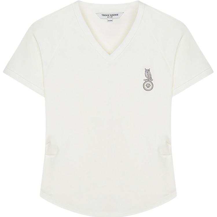 Teenie Weenie T Shirts Women's Ivory White V Neck Moderate Nipped In Waist