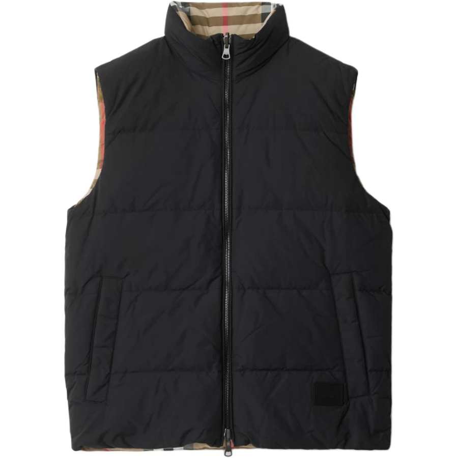 Burberry Down Vests Men's Black Stand Collar Moderate Straight Fit
