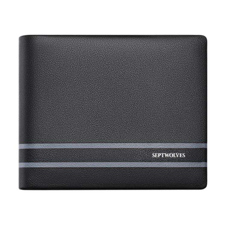 SEPTWOLVES Top Grain Cow Leather Short Wallet, Leather Wallet Men's Black