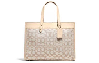 COACH Field Jacquard With Suede Tote Bag, Shopping Bag, Shoulder Bag, Crossbody Bag, Handbag Large Women's Beige