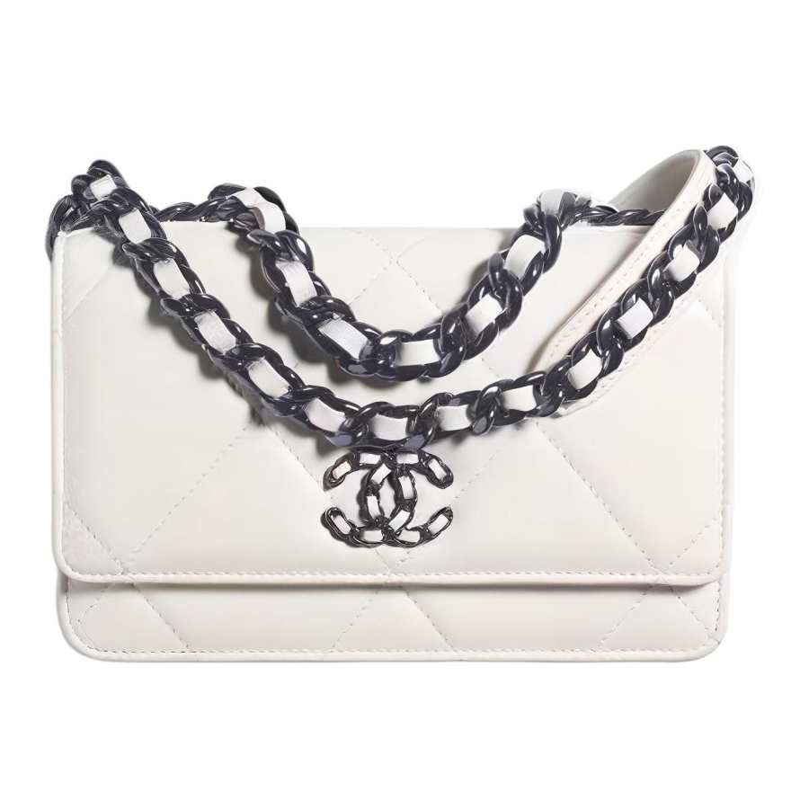 CHANEL 19BagWOC21K Winter Cow Leather Crossbody Bags Mini Women's White Black