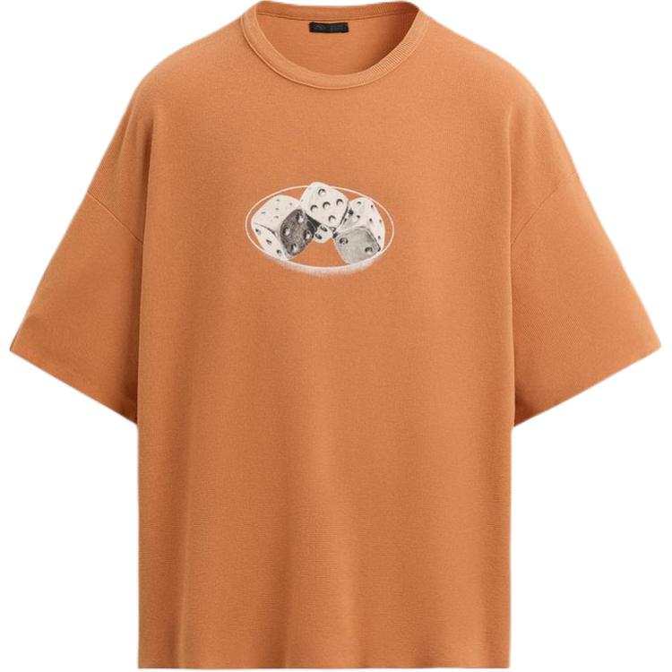 ZARA T Shirts Men's Orange Crew Neck Moderate