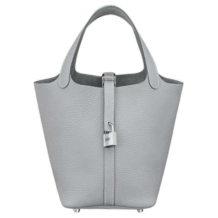 HERMES Picotin Lock Clemence Bullock Leather Basket Bag, Bucket Bag, Handbag 18 Women's 8U Bleu Glacier Blue