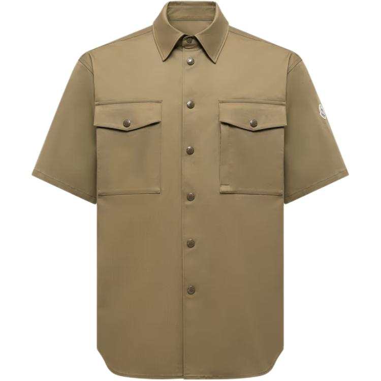 Moncler Cotton Gabardine Short Sleeve Shirt Men's Olive Green