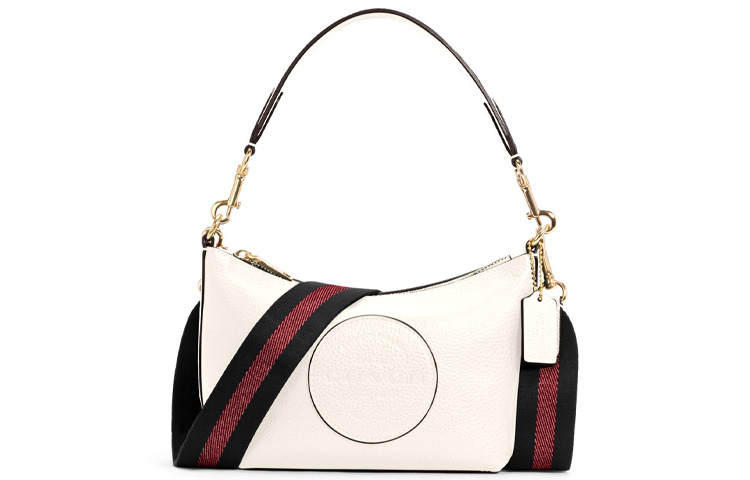 COACH Dempsey Litchi Grain Leather Shoulder Bag, Crossbody Bag, Handbag Small Women's White