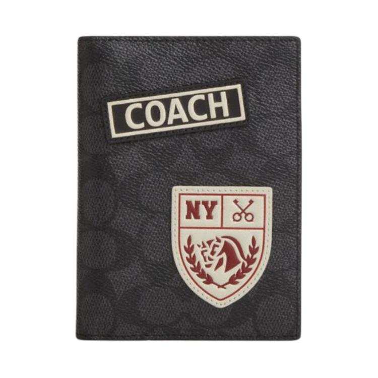 COACH COACH Iconic Canvas Card Holder Unisex Charcoal
